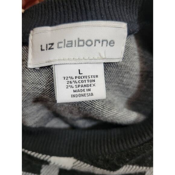 Liz Claiborne Plaid Pullover Top Lace back Long Sleeve Black/Gray Sz Large - Picture 4 of 7